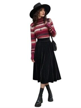 Vtg Whimsigoth Maroon Striped Turtleneck Sweater Size XL